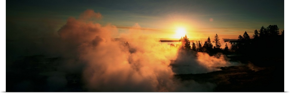 Steam rising from hot springs, West Thumb Geyser Basin, Yellowstone National Park, Wyoming