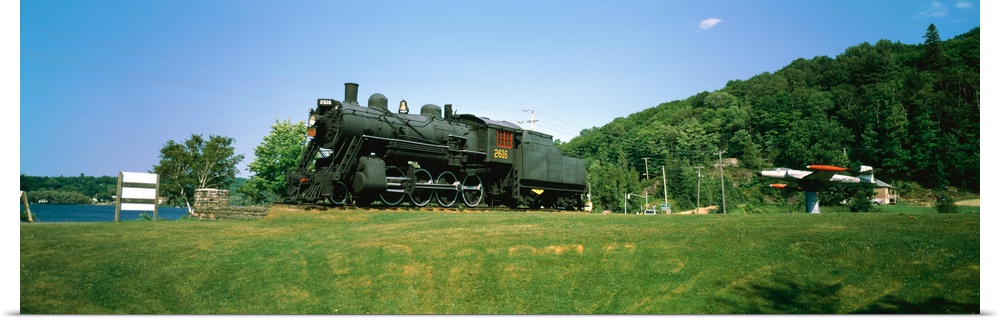 Steam train in a field near Lake Kashagawigamog, Haliburton, Ontario, Canada
