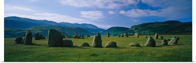 Stone circle on a landscape, Castlerigg Stone Circle, English Lake District, Cumbria, England