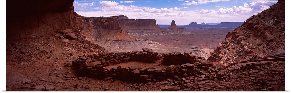 Stone circle on an arid landscape, False Kiva, Canyonlands National Park, San Juan County, Utah,