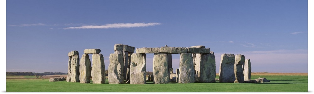 Panorama of the Stonehenge monument in Wiltshire, England.