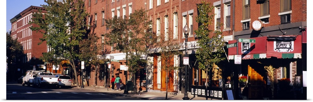 Stores along a street, North End, Boston, Massachusetts
