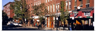 Stores along a street, North End, Boston, Massachusetts