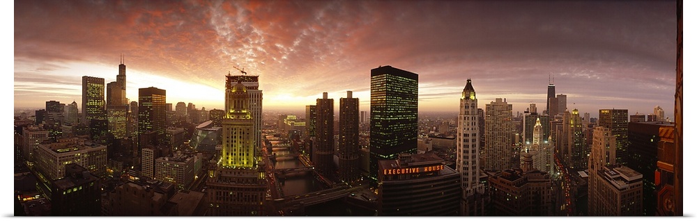 Sunset cityscape Chicago IL USA