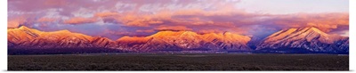 Sunset over mountain range, Sangre De Cristo Mountains, Taos, Taos County, New Mexico