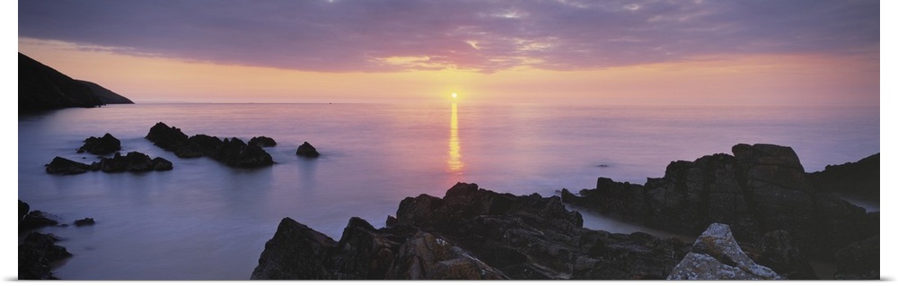 Sunset over the sea, Putsborough, Woolacombe, North Devon, Devon, England