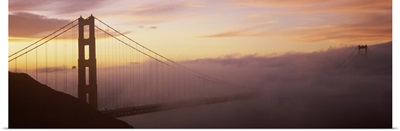 Suspension bridge covered with fog viewed from Hawk Hill Golden Gate Bridge San Francisco Bay San Francisco California