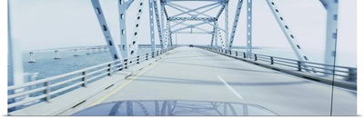 Suspension bridge viewed through a car, Chesapeake Bay Bridge, Outer Banks, North Carolina