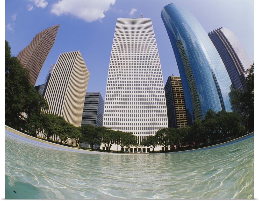 Swimming pool in front of buildings, Houston, Texas