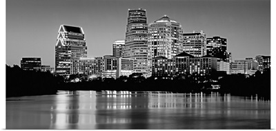 Texas, Austin, Panoramic view of a city skyline (Black And White)