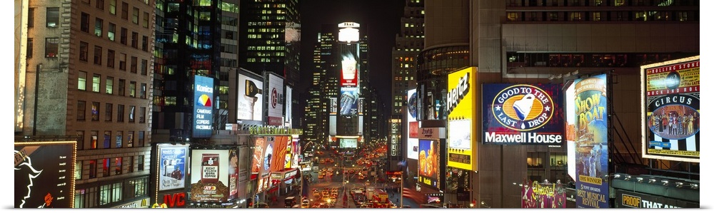 Night view panorama of NYC cityscape and Times Square.