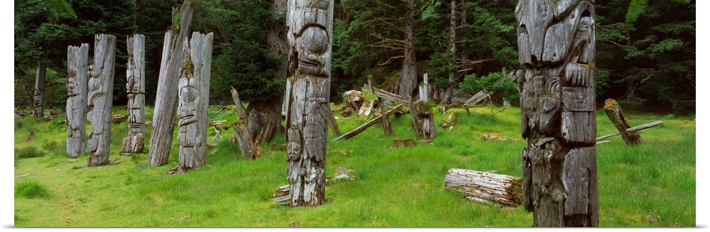 Totem Poles at SGaang Gwaii, Gwaii Haanas National Park, Queen Charlotte Islands, British Columbia, Canada