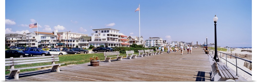 Tourist walking on the boardwalk, Ocean Grove, New Jersey