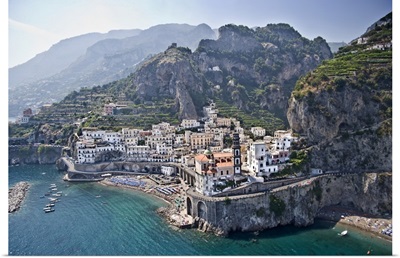 Town at the waterfront Amalfi Atrani Amalfi Coast Salerno Campania Italy