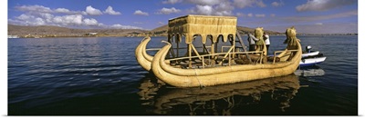 Traditional reed boat on Lake Titicaca, Puno, Peru, South America