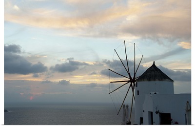 Traditional windmill on the coast, Oia, Santorini, Cyclades Islands, Greece