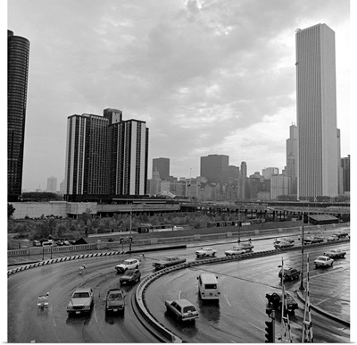 Traffic on a highway, The S-Curve, Lake shore Drive, Chicago, Cook County, Illinois
