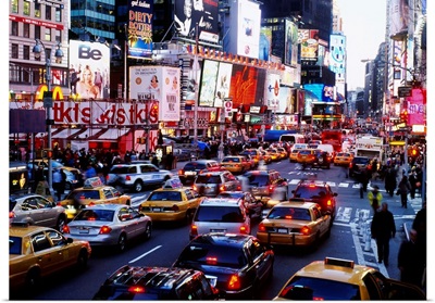 Traffic on a road in a city, Times Square, Manhattan, New York City, New York State