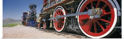 Train engine on a railroad track, Golden Spike National Historic Site, Utah