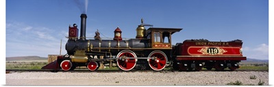 Train engine on a railroad track, Locomotive 119, Golden Spike National Historic Site, Utah