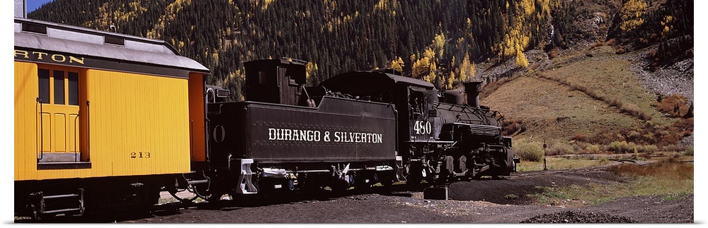 Train on a railroad track, Durango And Silverton Narrow Gauge Railroad, Silverton, San Juan County, Colorado, USA