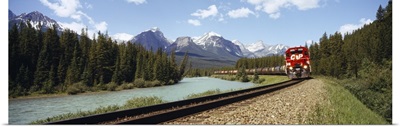 Train on a railroad track, Morants Curve, Banff National Park, Alberta, Canada