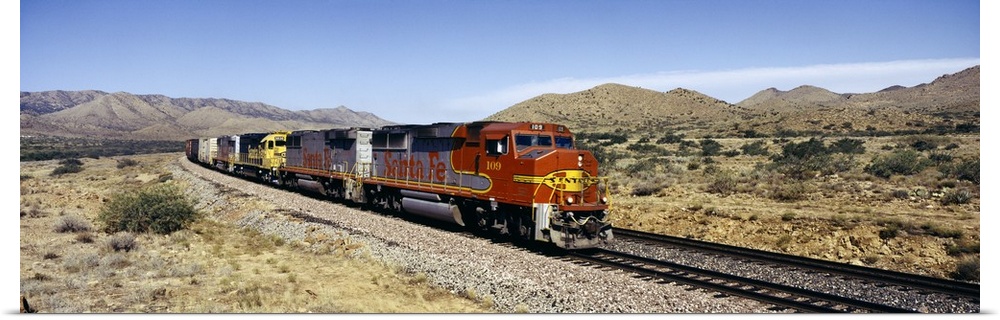 Train on a railroad track, Santa Fe Railroad, Arizona
