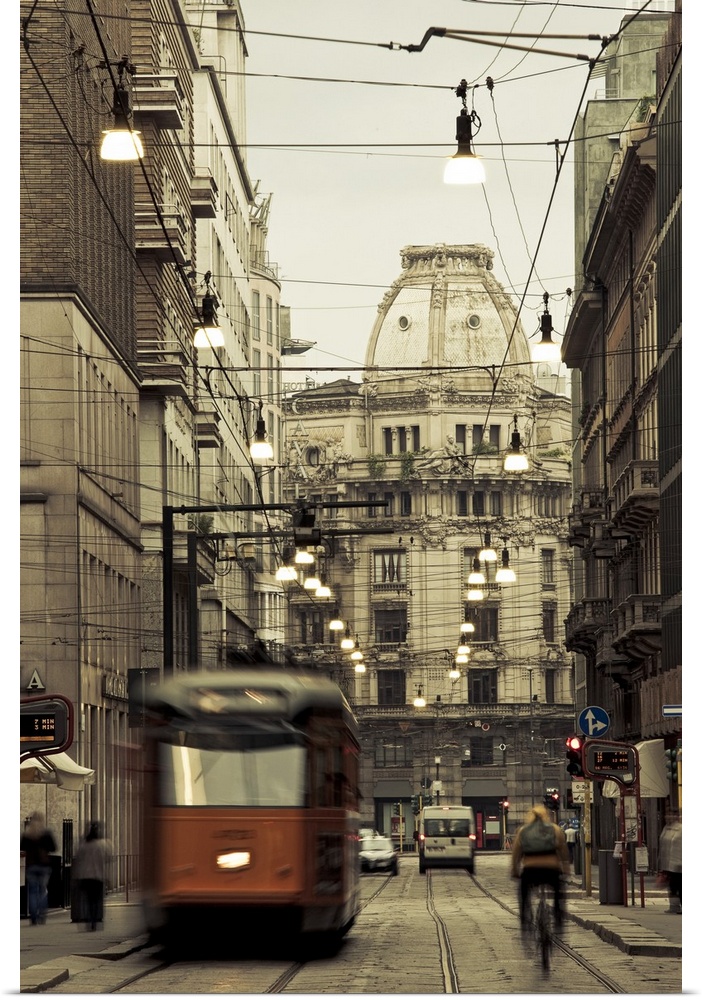 Tram on a street, Piazza Del Duomo, Milan, Lombardy, Italy