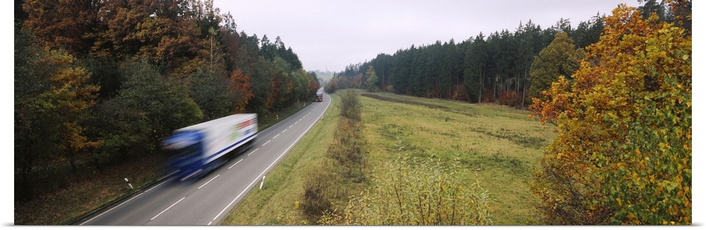 Truck on a road, Fall, Baden-Wurttemberg, Germany
