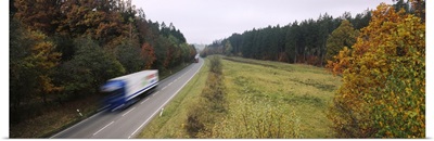 Truck on a road, Fall, Baden-Wurttemberg, Germany
