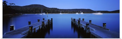 Twin jetty in the sea, Coles Bay, Tasmania, Australia