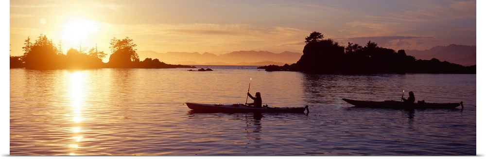 Sea Kayakers, Sunset, Broken Islands, Pacific Rim National Park, British Columbia, Canada