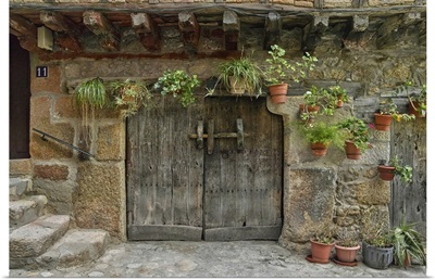 Typical traditional wooden front door, San Martin de Trevejo, Caceres, Spain