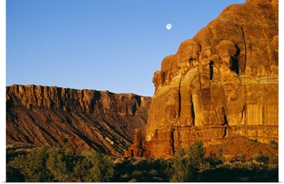 View Of Moon Over Canyon Walls