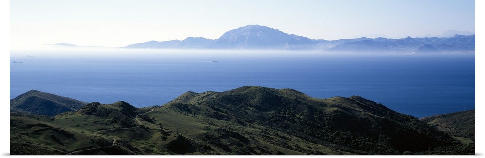 View of Morocco across the Straits Of Gibraltar, near Tarifa, Cadiz Province, Andalusia, Spain