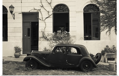 Vintage car parked in front of a house, Calle De Portugal, Colonia Del Sacramento, Uruguay