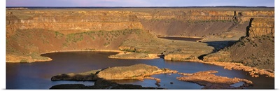 Washington, Dry Falls State Park, Panoramic view of a landscaped filled with water