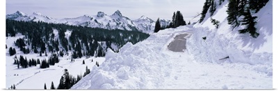 Washington, Road Blocked by Snowfall Near Mt Rainier