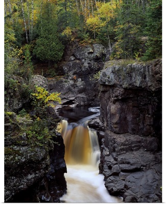 Waterfall and black cliffs along Temperance River, Temperance River State Park, Minnesota