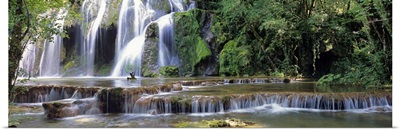 Waterfall in a forest, Cuisance Waterfall, Jura, Franche Comte, France