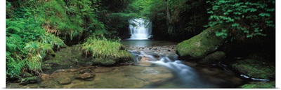 Waterfall in a forest Watersmeet North Devon Devon England