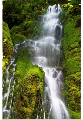 Waterfall over mossy rocks, Oregon Cascades, Oregon, united states,