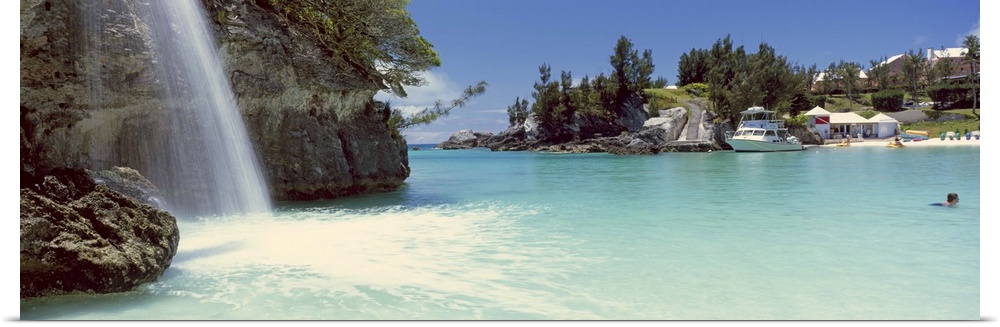 Waterfall With Tourist Resorts In The Background, Bermuda