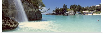 Waterfall With Tourist Resorts In The Background, Bermuda