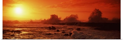 Waves breaking on rocks in the sea, Three Tables, North Shore, Oahu, Hawaii,