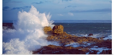 Waves crashing on rocks at wild coast, Saint-Guenole, Morbihan, Brittany, France
