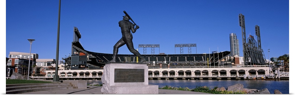 Willie Mays statue in front of a baseball park, AT&T Park, 24 Willie Mays Plaza, San Francisco, California, USA