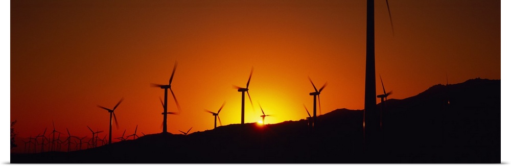 Wind turbines at dusk, Palm Springs, California