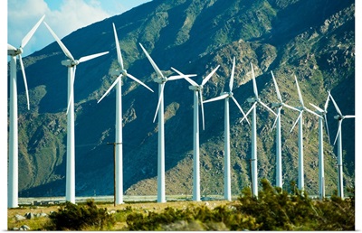 Wind turbines in front of a mountain, Palm Springs, California