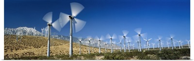 Wind turbines spinning in a field, Palm Springs, California